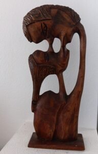 The Kiss, Hand carving wood , 4x9 inches, base and 16inches height