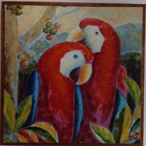 The Perrots 24 x 24 x 2 inches , framed - oil on canvas.  By Ghandhi