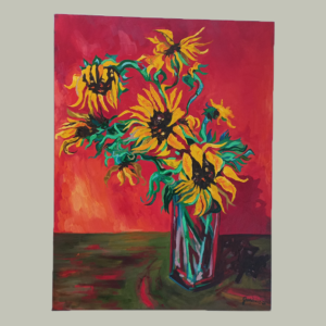 May Sun flowers 30x40 " ,by Ghandhi, acrylic on cubic canvas box
