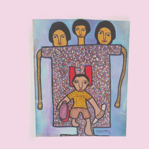 Bossou 3 heads 24x30 " by Roland St Hubert, oil on canvas, unframed