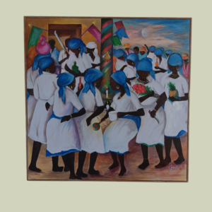 Dantor's  celebration 32x32" by Ghandhi, acrylic on canvas, box framed