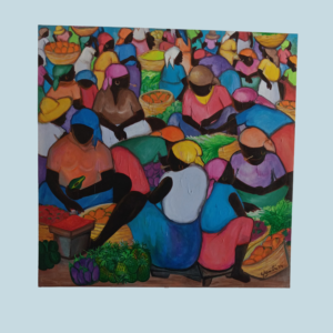 The Market 30x30 " by Ghandhi  acrylic on canvas box