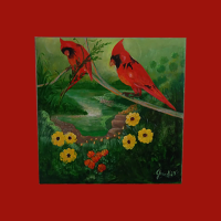 16x16 inches the Cardinals. Acrylic on canvas.framed 250.00�